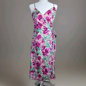 J Crew Pink Floral Wrap Spaghetti Strap Dress Sz 4 Beach Vacation Sundress